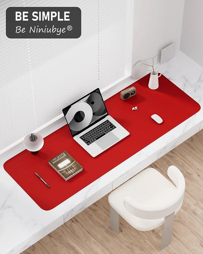 Desk Pad, 48" x 17" PU Leather Non-Slip Desk Mat Large Mouse Pad for Desktop, Waterproof Laptop Computer Writing Mat for Office, Home, Work, Gaming, Bright Red