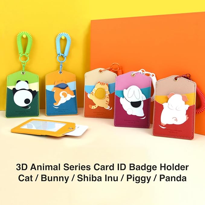 ID Badge Holder with Keychain, 3 Card Slots Cartoon Animal Cute Badge Holder for Professionals, Teacher, Nurse Officer and Students Women Girls Boys (Panda)