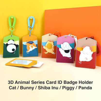 ID Badge Holder with Keychain, 3 Card Slots Cartoon Animal Cute Badge Holder for Professionals, Teacher, Nurse Officer and Students Women Girls Boys (Panda)