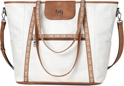 FADEON Large Laptop Tote Bag for Women Designer Leather Laptop Bag Fashion Travel Backpack Purse Shoulder Handbag