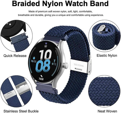 WOCCI 20mm Braided Nylon Watch Band for Men and Women, Quick Release, Silver Stainless Steel Buckle (Blue)