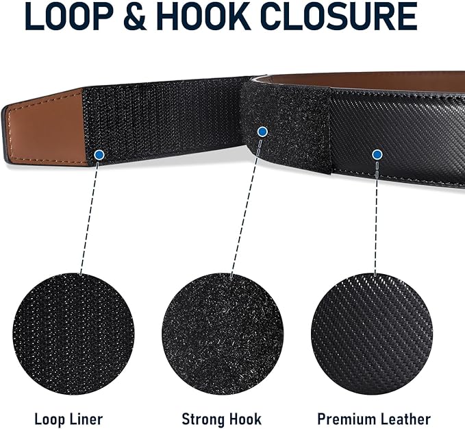 SANSTHS Mechanic Buckless Belts for Men, No Scratch Leather Work Belt Hook & Loop Tsa Belt for Technician Travel Gifts