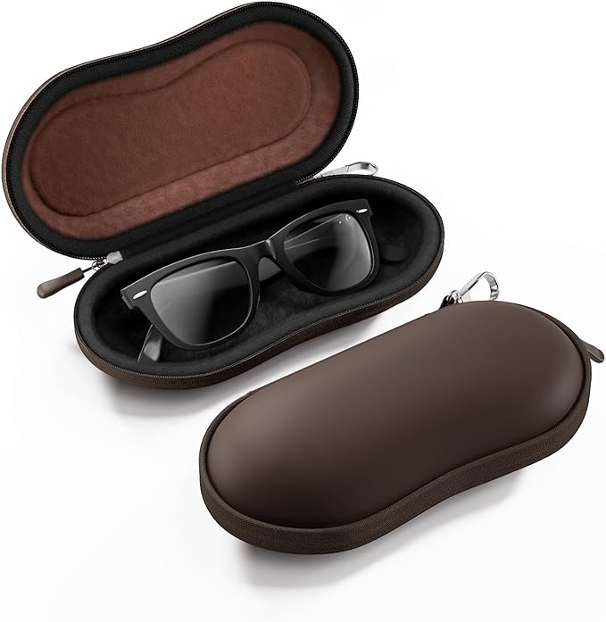 ProCase Sunglasses Case, Hard EVA Shell Shockproof Eyeglass Case for Men Women with Metal Hanging Hook and Velvet Lining, Travel Zipper Sport Glasses Holder Organizer for Gifts- Chocolate