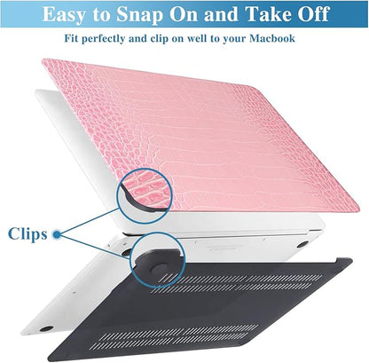 KEROM Compatible with Crocodile MacBook Pro 13 Inch Case 2026 2022-2016 M2 M1 A2338 A2289 A2251 A2159 A1989 A1706 A1708, Textured Aligator Skin Snakeskin PU Leather Hardshell & Keyboard Cover, Pink