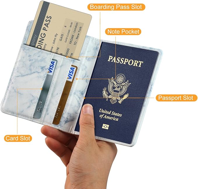 EpicGadget RFID Blocking Premium Leather Passport Holder Travel Wallet Cover Case (Marble)