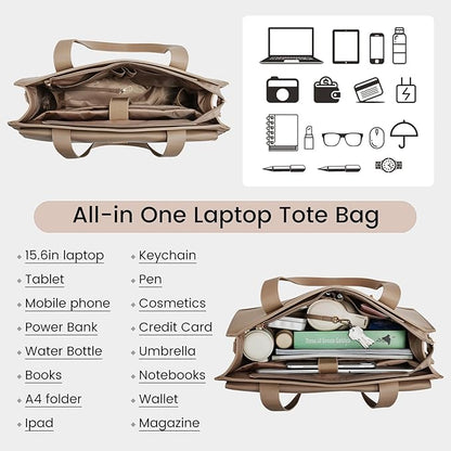 Laptop Bag for Women Leather Laptop Tote Bag Large Computer Bag Waterproof Business Office Work Bag
