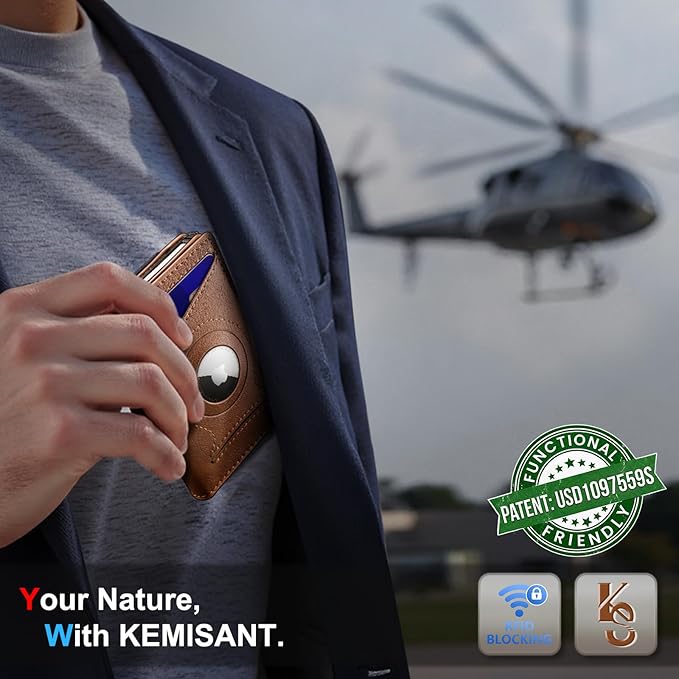 KEMISANT Airtag Wallet Men Gift,Mens Slim Front Pocket Wallet Money Clip Standard or Apple Airtag Use 3.8"×2.8"×0.9"
