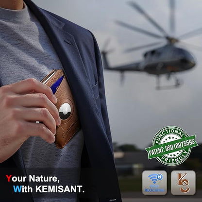 KEMISANT Airtag Wallet Men Gift,Mens Slim Front Pocket Wallet Money Clip Standard or Apple Airtag Use 3.8"×2.8"×0.9"