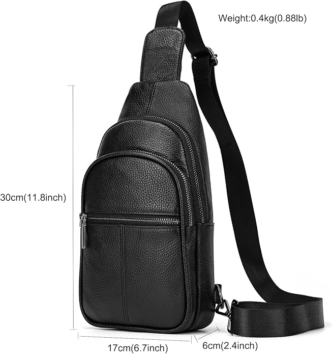 LUUFAN Men's Genuine Leather Sling Bag Chest Shoulder Backpack Crossbody Bag for Casual Sports Hiking Running Travel