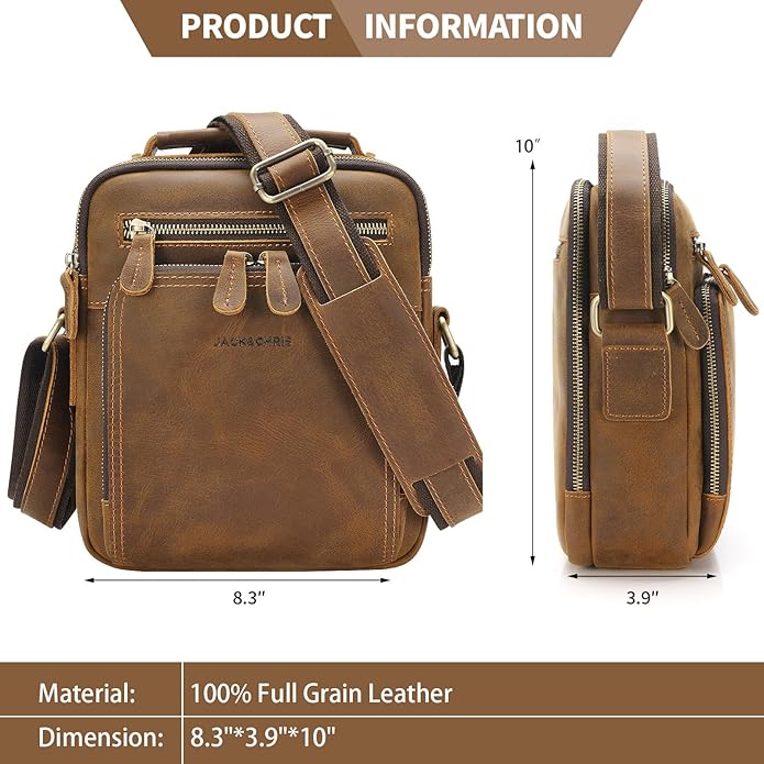 Jack&Chris Leather Messenger Bag for Men, Man Purse Crossbody Bags for Work Business
