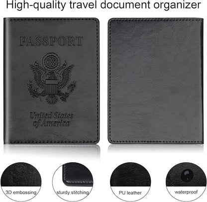 Passport Holder 2Pcs, Passport Cover Wallet Case for Women Men Family, Passports Book Holders Travel Must Haves Cruise Ship Essentials (Black & Rose Red)