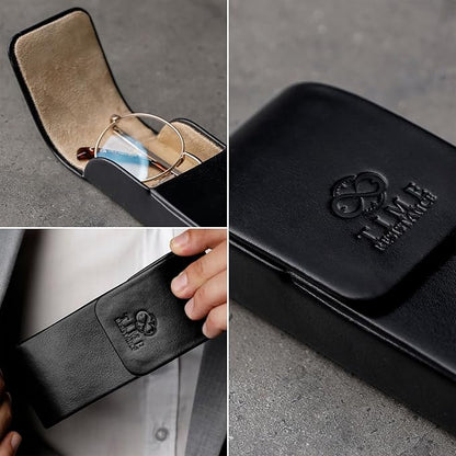 Time Resistance Leather Glasses Case - Hard Shell Leather Glasses Case - Made in Italy