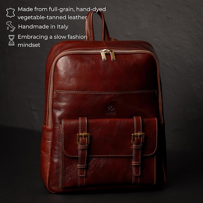 Time Resistance Leather Backpack for Men and Women - Laptop Bag up to 15” - Brown Business Rucksack