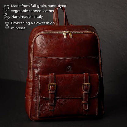 Time Resistance Leather Backpack for Men and Women - Laptop Bag up to 15” - Brown Business Rucksack