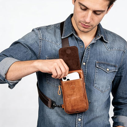 Small Crossbody Bag for Men Women - Genuine Leather Mini Sling Bag with Charging Port