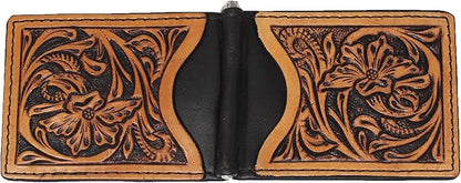 CHALLENGER Men's Western Antique Floral Tooled Slim Money Clip Minimalist Wallet 18RTW88M