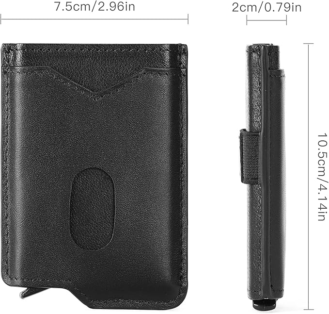 Slim Smart Mens Wallet Minimalist Genuine Leather Card Holder Cash Card Back Belt Wallet RFID Blocking Pop Up Aluminum Case Credit Card Wallet