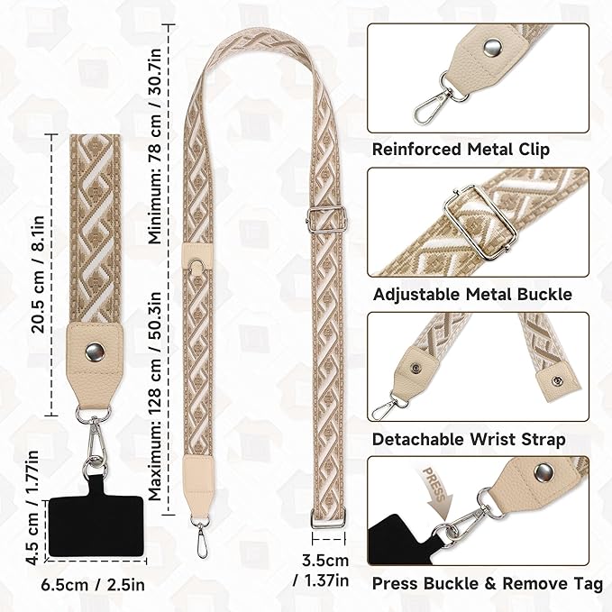 FUVLIFE Phone Lanyard Crossbody Wrist Strap, Adjustable Clip and Go Strap for Phone with Wallet Crossbody, Universal Hands-Free Phone Strap with Zippered Pouch for All Cell Phones