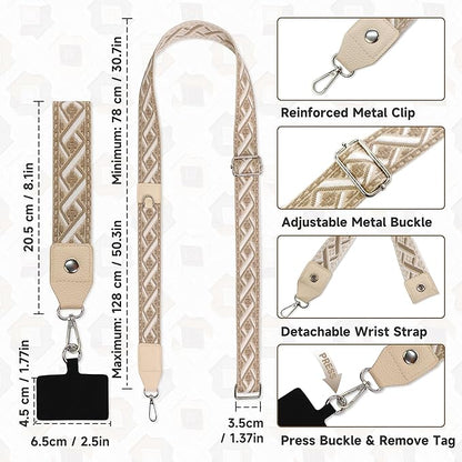 FUVLIFE Phone Lanyard Crossbody Wrist Strap, Adjustable Clip and Go Strap for Phone with Wallet Crossbody, Universal Hands-Free Phone Strap with Zippered Pouch for All Cell Phones