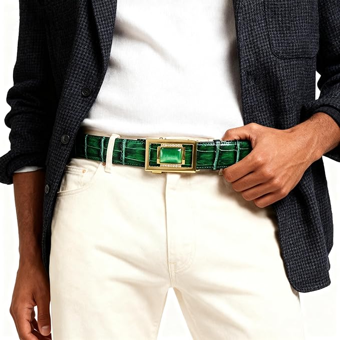Barry.Wang Mens Belts Leather Ratchet Automatic Buckle Slide Click 1 3/8" Designer Dress Fashion Classic Casual Work Business
