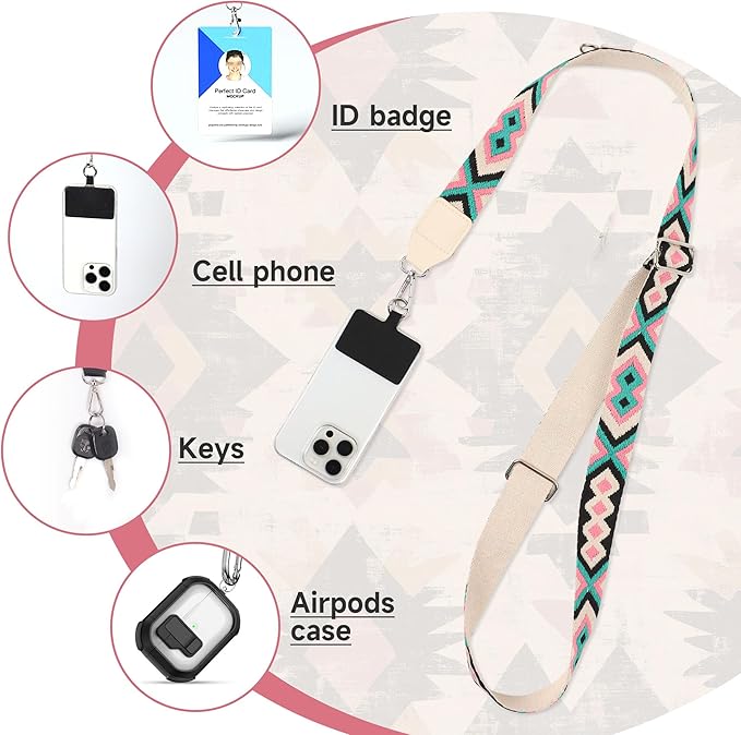 FUVLIFE Phone Lanyard Crossbody Wrist Strap, Adjustable Clip and Go Strap for Phone with Wallet Crossbody, Phone Strap with Zippered Pouch, Universal Hands-Free for All Cell Phone