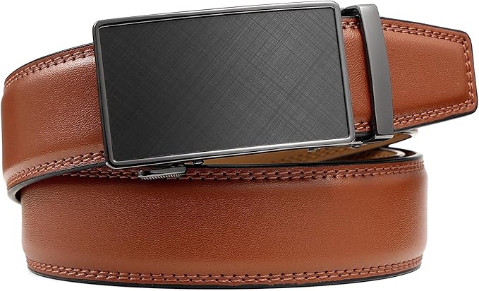 Founders & C Men's Ratchet Belt 1 3/8",Leather Dress Belt Adjustable with Click Sliding Buckle Trim to Exact Fit
