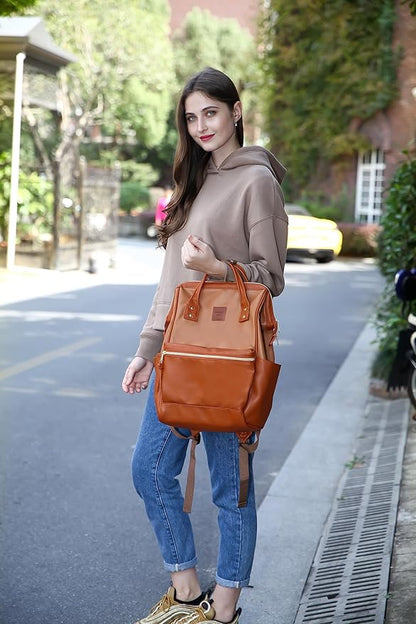 Kah&Kee Leather Backpack for Women and Men 15-inch Laptop Bag | Teacher Professional, Diaper Bag Backpack, Ideal for Work, School, Nurse, College & Travel (Buff/Camel, Medium)