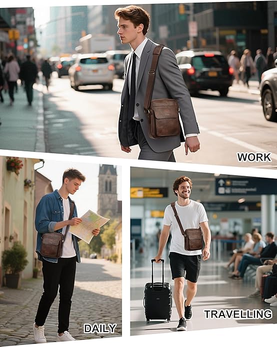Leathario Crossbody Bag For Men Vegan Leather Shoulder Messenger Purse Sling Satchel Bag For Work Business Travel | Vegan Leather, Purse, For Work, Business, Travel