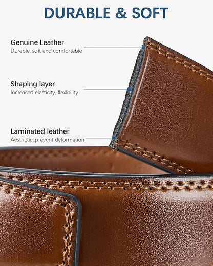 BOSTANTEN Mens Belt Leather Ratchet Belt For Men Dress and Casual with Adjustable Buckle, Trim to Fit