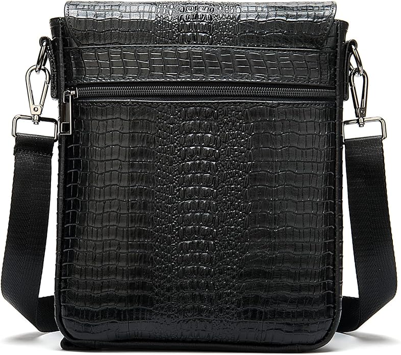 NIUCUNZH Leather Flap Messenger Bag for Men Small Crossbody Shoulder Bag,Novelty Crocodile Embossed