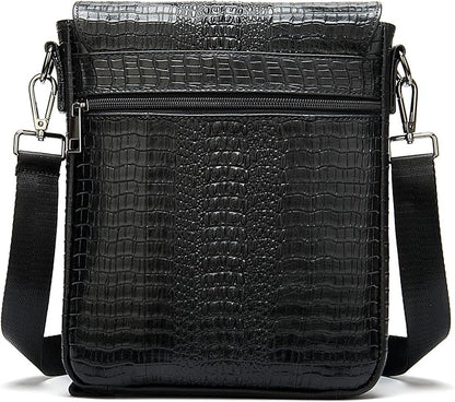 NIUCUNZH Leather Flap Messenger Bag for Men Small Crossbody Shoulder Bag,Novelty Crocodile Embossed