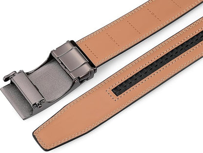Lingli Men's Belt,Ratchet Dress Belt with Automatic Buckle Brown/Black-Trim to Fit-35mm wide