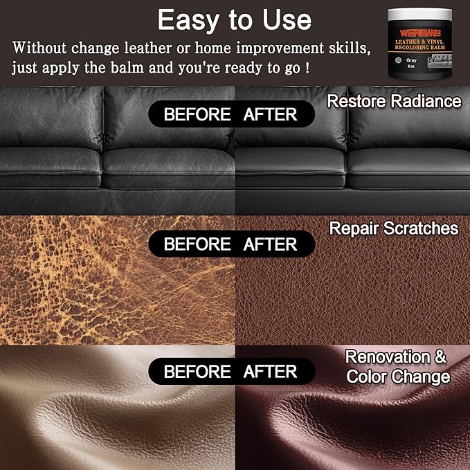 Leather Recoloring Balm & Color Restorer - Multipurpose Dye & Paint for Faded Leather Couches, Car Seats, Shoes | Fix Scratches on Clothing, Furniture & Accessories(Gray)