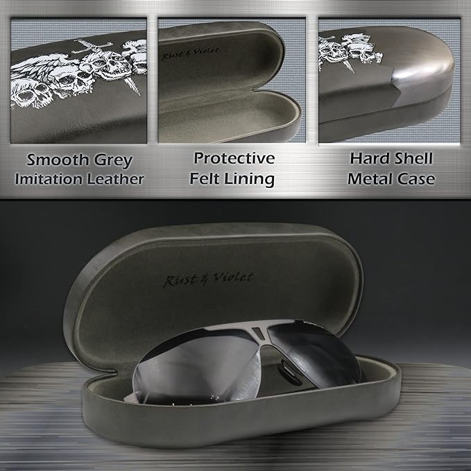 MyEyeglassCase - Large Sunglasses Case - Hard Glasses Case Holder w/Pouch & Cloth - Eyeglass Case Aviator Frames Men & Women