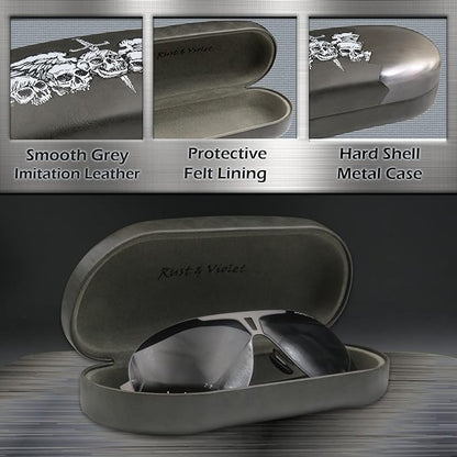 MyEyeglassCase - Large Sunglasses Case - Hard Glasses Case Holder w/Pouch & Cloth - Eyeglass Case Aviator Frames Men & Women