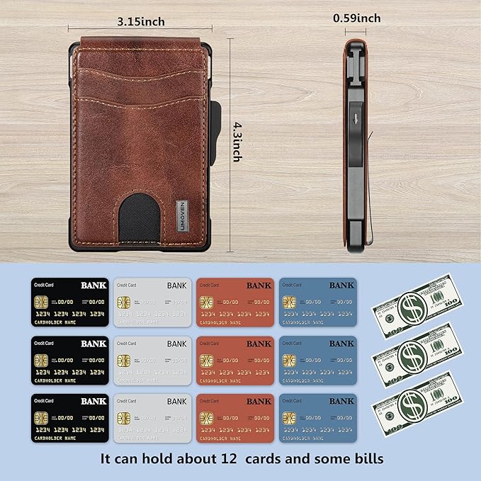 umoven Wallet for Men - with Money Clip Slim Leather Slots Credit Card Holder RFID Blocking Bifold Minimalist Wallet