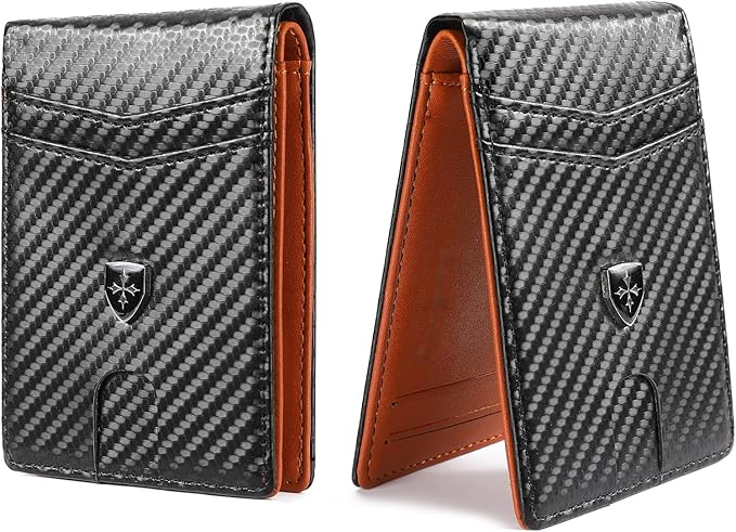 Mens Wallet Leather Credit Card Holder Slim Bifold RFID Blocking Front Pockets Minimalist Wallets for Men with ID Window