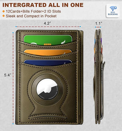 BULLIANT Men Airtag Wallet,Slim Wallet Money Clip Card Holder Magnetic Closure 12 Cards in Front Pocket RFID Blocking