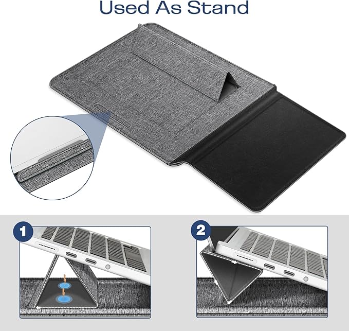 Fintie Sleeve Case for MacBook Air 13.6 A3449 A3240 A3113 A2681, Pro 14 A3427 A3426 A3434 A3401 A3185 A3112 A2992 A2918 A2779 A2442, MacBook Pro/Air/Neo 13 - Slim Bag Cover with Stand, Gray/Black