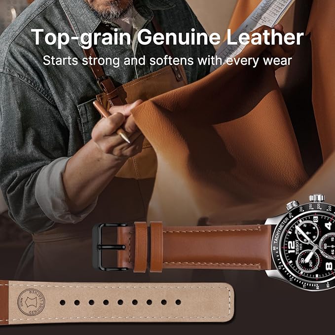 Fullmosa 18mm 20mm 22mm 24mm Leather Watch Bands, 2 Pack Soft Quick Release Watch Strap Compatible with Garmin Vivoactive 5/6/4/3, Venu 4/3S/2S, Samsung Galaxy Fossil Amazfit for Men Women,20mm Toffee Brown&Black/Black&Silver