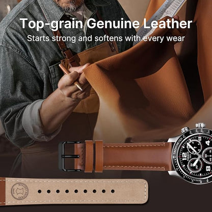 Fullmosa 18mm 20mm 22mm 24mm Leather Watch Bands, 2 Pack Soft Quick Release Watch Strap Compatible with Garmin Vivoactive 5/6/4/3, Venu 4/3S/2S, Samsung Galaxy Fossil Amazfit for Men Women,20mm Toffee Brown&Black/Black&Silver