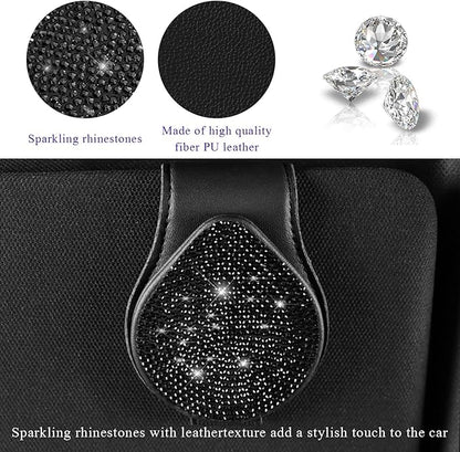 KVAEY Bling Sunglass Holder for Car Visor, Magnetic Leather Visor Clip Glasses Holder with Sparkling Rhinestones, Crystal Visor Ticket Card Clip for Women Girls, Car Accessories (Black)