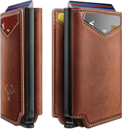 BULLIANT Men Wallet Leather Wallet Card Holders Money Clip for Men 10Cards-Magnetic Flip on Metal Case