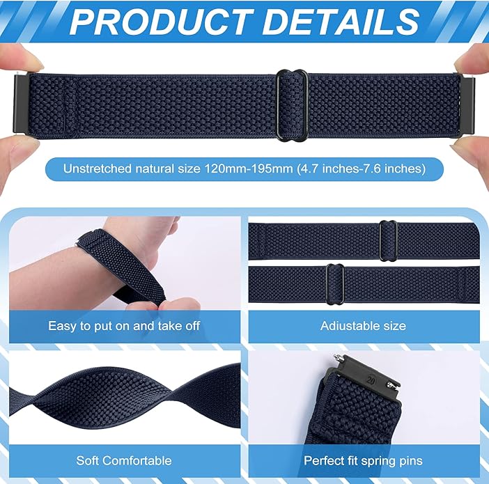 Compatible with 16mm 18mm 19mm 20mm 22mm 24mm Watch Bands Quick Release Replacement Wristband,Adjustable Stretchy Nylon Solo Loop Straps Fabric Braided Sport Elastic Bands for Men Women