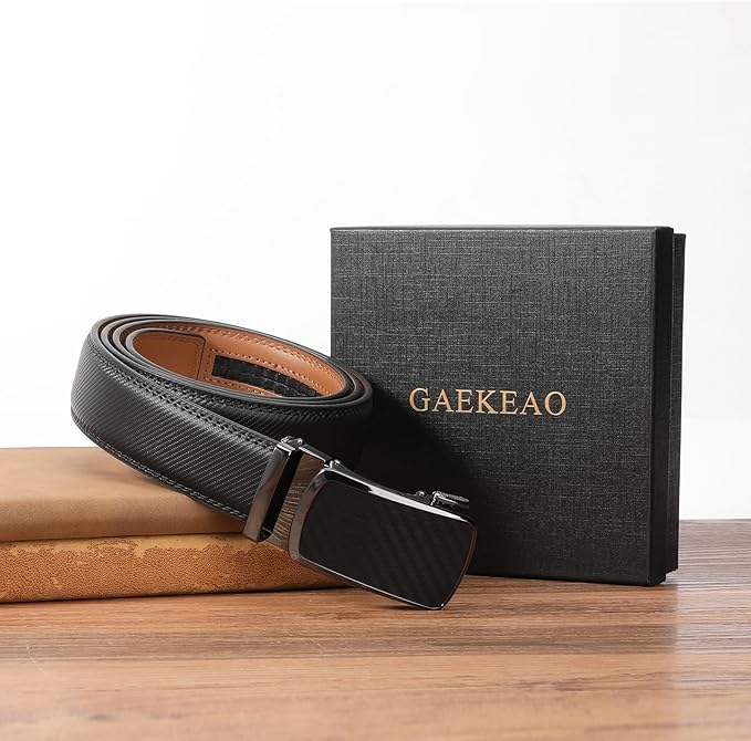 GAEKEAO Mens Belt Leather Micro-Adjust Buckle Ratchet Belts for Men Dress Casual to Formal Trim to Fit with Gift Box (35mm)