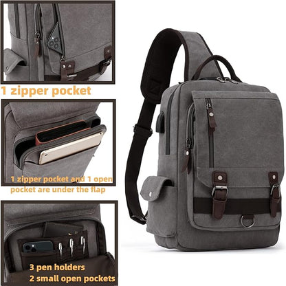 Leaper Retro Crossbody Bag Sling Bag Canvas Messenger Bag for Men Women Shoulder Bag Crossbody Handbags Satchel Travel Bag