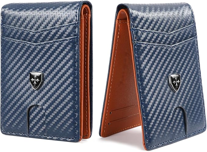 Mens Wallet Leather Credit Card Holder Slim Bifold RFID Blocking Front Pockets Minimalist Wallets for Men with ID Window