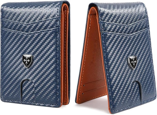 Mens Wallet Leather Credit Card Holder Slim Bifold RFID Blocking Front Pockets Minimalist Wallets for Men with ID Window