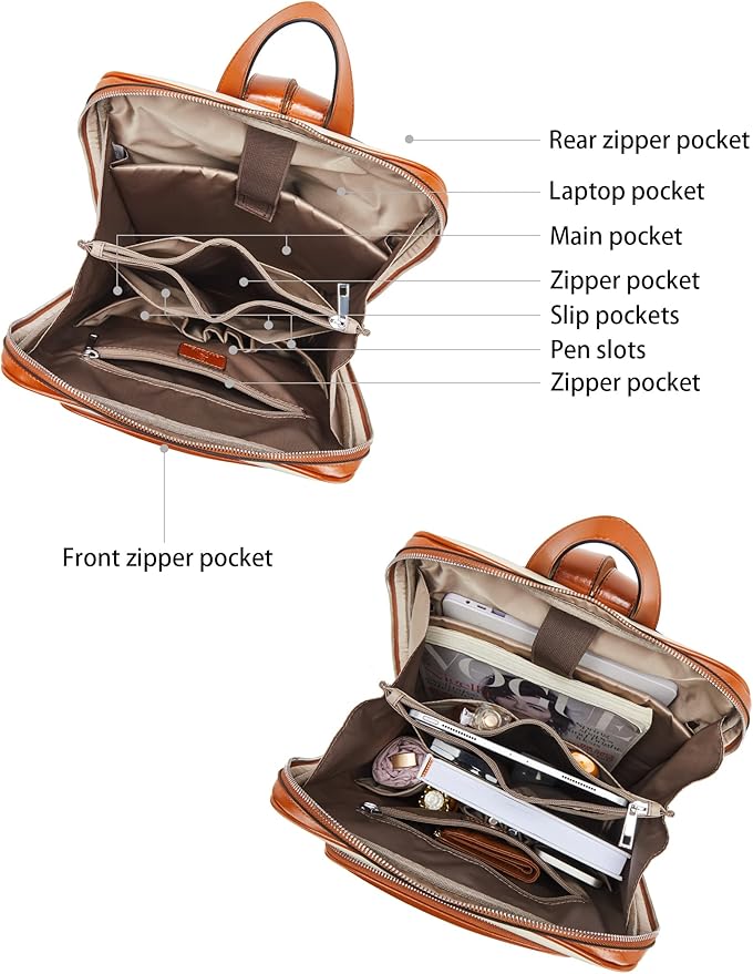 BOSTANTEN Leather Laptop Backpack for Women 15.6 inch Computer Bag Travel Work Daypack Large Size Bag