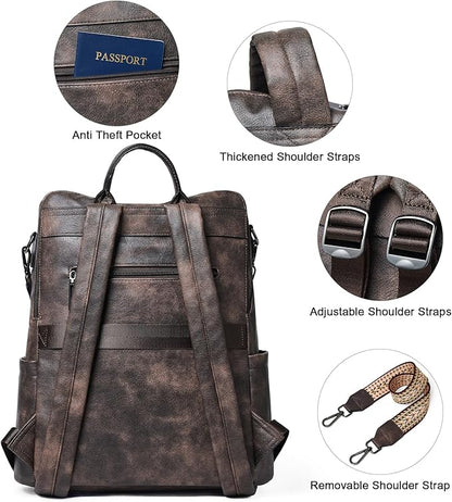 Shrrie 15.6 inch Laptop Backpack for Women,Large Leather Backpack Purse,Travel,Carry on,Water Resistant Casual Laptop Backpacks,College Backpack,Work Backpack for Women,Two-toned Coffee